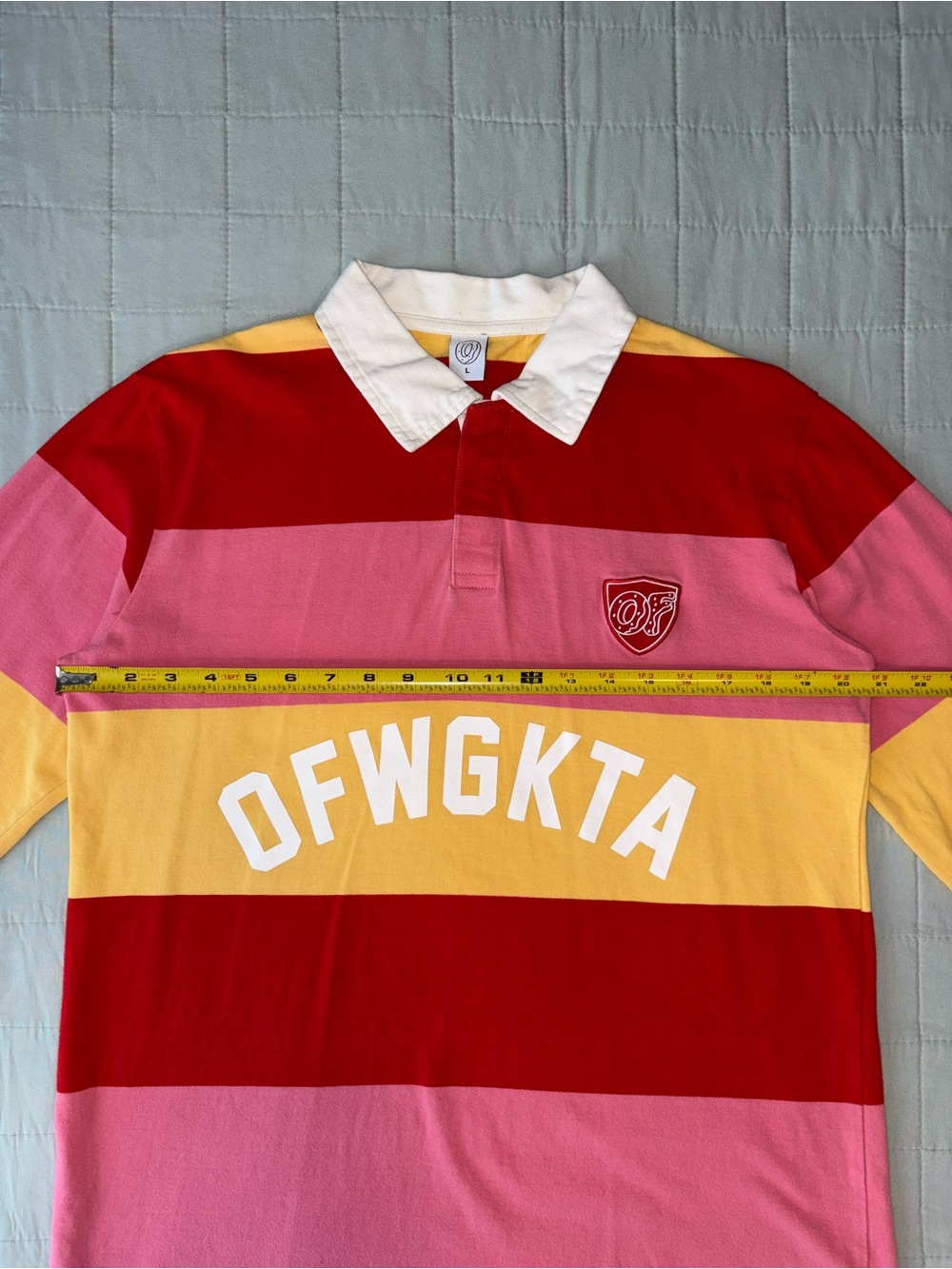 Odd Future OFWGKTA Striped Long Sleeve Polo Rugby Pink Red Yellow Sz. Large - Picture 3 of 4